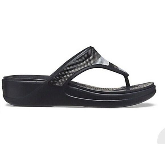 NEW Crocs Monterey Beaded Stripe Wedge Flip Sz 4 - Picture 3 of 5